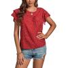 imageLYANER Womens Polka Dots Scoop Neck Layer Ruffle Trim Short Sleeve Blouse Shirt TopRed