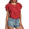 imageLYANER Womens Polka Dots Scoop Neck Layer Ruffle Trim Short Sleeve Blouse Shirt TopRed