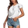 imageLYANER Womens Polka Dots Scoop Neck Layer Ruffle Trim Short Sleeve Blouse Shirt TopWhite