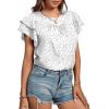 imageLYANER Womens Polka Dots Scoop Neck Layer Ruffle Trim Short Sleeve Blouse Shirt TopWhite