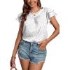 imageLYANER Womens Polka Dots Scoop Neck Layer Ruffle Trim Short Sleeve Blouse Shirt TopWhite