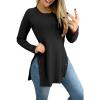 imageLYANER Womens Button Split Slit Sides Scoop Neck Long Sleeve Blouse Tunic TopBlack