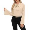 imageLYANER Womens Elegant Bow Tie Mock Neck Bell Long Sleeve Blouse Shirts TopBeige