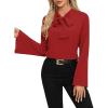 imageLYANER Womens Elegant Bow Tie Mock Neck Bell Long Sleeve Blouse Shirts TopRed