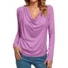 imageLYANER Womens Loose Cowl Neck Ruched Stretch Long Sleeve Blouse Shirt TopLight Purple