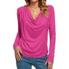 imageLYANER Womens Loose Cowl Neck Ruched Stretch Long Sleeve Blouse Shirt TopRose