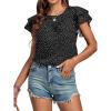 imageLYANER Womens Polka Dots Scoop Neck Layer Ruffle Trim Short Sleeve Blouse Shirt TopBlack