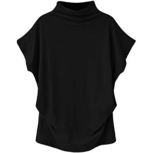 imageLYANER Womens Casual Mock Neck Ruffle Short Sleeve Summer Blouse Shirt TopBlack