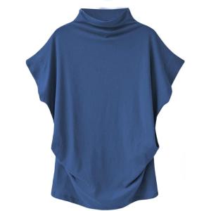 imageLYANER Womens Casual Mock Neck Ruffle Short Sleeve Summer Blouse Shirt TopDusty Blue