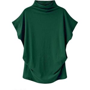 imageLYANER Womens Casual Mock Neck Ruffle Short Sleeve Summer Blouse Shirt TopGreen