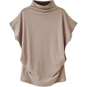 imageLYANER Womens Casual Mock Neck Ruffle Short Sleeve Summer Blouse Shirt TopKhaki