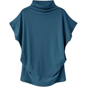 imageLYANER Womens Casual Mock Neck Ruffle Short Sleeve Summer Blouse Shirt TopLake Blue