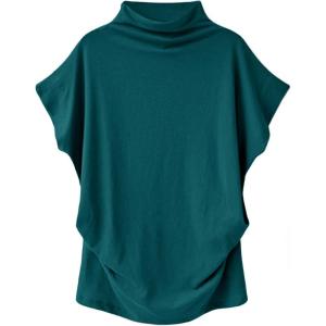 imageLYANER Womens Casual Mock Neck Ruffle Short Sleeve Summer Blouse Shirt TopLake Green
