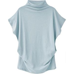 imageLYANER Womens Casual Mock Neck Ruffle Short Sleeve Summer Blouse Shirt TopLight Blue
