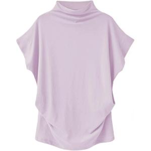 imageLYANER Womens Casual Mock Neck Ruffle Short Sleeve Summer Blouse Shirt TopLight Purple