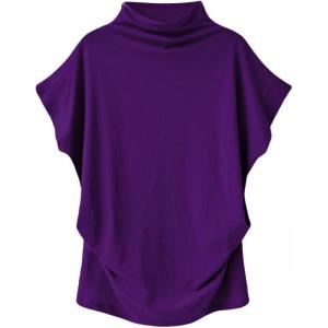 imageLYANER Womens Casual Mock Neck Ruffle Short Sleeve Summer Blouse Shirt TopPurple