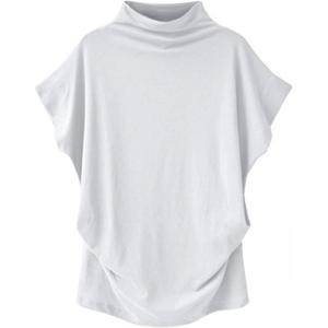 imageLYANER Womens Casual Mock Neck Ruffle Short Sleeve Summer Blouse Shirt TopWhite