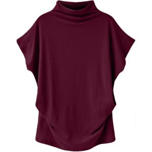 imageLYANER Womens Casual Mock Neck Ruffle Short Sleeve Summer Blouse Shirt TopWine Red