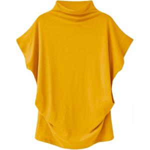imageLYANER Womens Casual Mock Neck Ruffle Short Sleeve Summer Blouse Shirt TopYellow