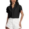 imageLYANER Womens Casual Split V Neck Petal Cap Sleeve Chiffon Blouse Shirt TopsBlack