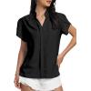 imageLYANER Womens Casual Split V Neck Petal Cap Sleeve Chiffon Blouse Shirt TopsBlack