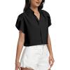 imageLYANER Womens Casual Split V Neck Petal Cap Sleeve Chiffon Blouse Shirt TopsBlack