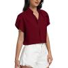 imageLYANER Womens Casual Split V Neck Petal Cap Sleeve Chiffon Blouse Shirt TopsBurgundy