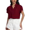imageLYANER Womens Casual Split V Neck Petal Cap Sleeve Chiffon Blouse Shirt TopsBurgundy