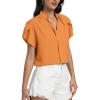 imageLYANER Womens Casual Split V Neck Petal Cap Sleeve Chiffon Blouse Shirt TopsOrange