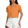 imageLYANER Womens Casual Split V Neck Petal Cap Sleeve Chiffon Blouse Shirt TopsOrange