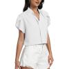 imageLYANER Womens Casual Split V Neck Petal Cap Sleeve Chiffon Blouse Shirt TopsWhite