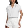 imageLYANER Womens Casual Split V Neck Petal Cap Sleeve Chiffon Blouse Shirt TopsWhite