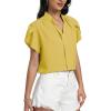 imageLYANER Womens Casual Split V Neck Petal Cap Sleeve Chiffon Blouse Shirt TopsYellow
