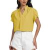 imageLYANER Womens Casual Split V Neck Petal Cap Sleeve Chiffon Blouse Shirt TopsYellow