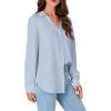 imageLYANER Womens Collar V Neck Button Down Long Sleeve Casual Work Office Blouse Shirts TopAzure