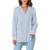 imageLYANER Womens Collar V Neck Button Down Long Sleeve Casual Work Office Blouse Shirts TopAzure