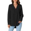 imageLYANER Womens Collar V Neck Button Down Long Sleeve Casual Work Office Blouse Shirts TopBlack