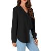 imageLYANER Womens Collar V Neck Button Down Long Sleeve Casual Work Office Blouse Shirts TopBlack