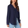 imageLYANER Womens Collar V Neck Button Down Long Sleeve Casual Work Office Blouse Shirts TopNavy Blue