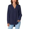 imageLYANER Womens Collar V Neck Button Down Long Sleeve Casual Work Office Blouse Shirts TopNavy Blue