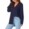 imageLYANER Womens Collar V Neck Button Down Long Sleeve Casual Work Office Blouse Shirts TopNavy Blue