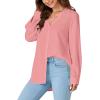 imageLYANER Womens Collar V Neck Button Down Long Sleeve Casual Work Office Blouse Shirts TopPink
