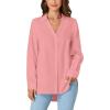 imageLYANER Womens Collar V Neck Button Down Long Sleeve Casual Work Office Blouse Shirts TopPink