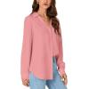 imageLYANER Womens Collar V Neck Button Down Long Sleeve Casual Work Office Blouse Shirts TopPink