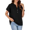 imageLYANER Womens Cotton Short Sleeve VNeck Shirts Loose Casual Buttons Blouse TShirt TopsBlack