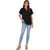 imageLYANER Womens Cotton Short Sleeve VNeck Shirts Loose Casual Buttons Blouse TShirt TopsBlack