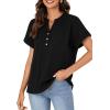 imageLYANER Womens Cotton Short Sleeve VNeck Shirts Loose Casual Buttons Blouse TShirt TopsBlack
