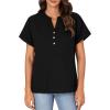 imageLYANER Womens Cotton Short Sleeve VNeck Shirts Loose Casual Buttons Blouse TShirt TopsBlack
