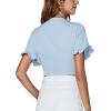 imageLYANER Womens Deep V Neck Tie Front Knot Ruffle Short Sleeve Crop Top Club BlouseLight Blue