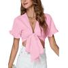 imageLYANER Womens Deep V Neck Tie Front Knot Ruffle Short Sleeve Crop Top Club BlouseLight Pink
